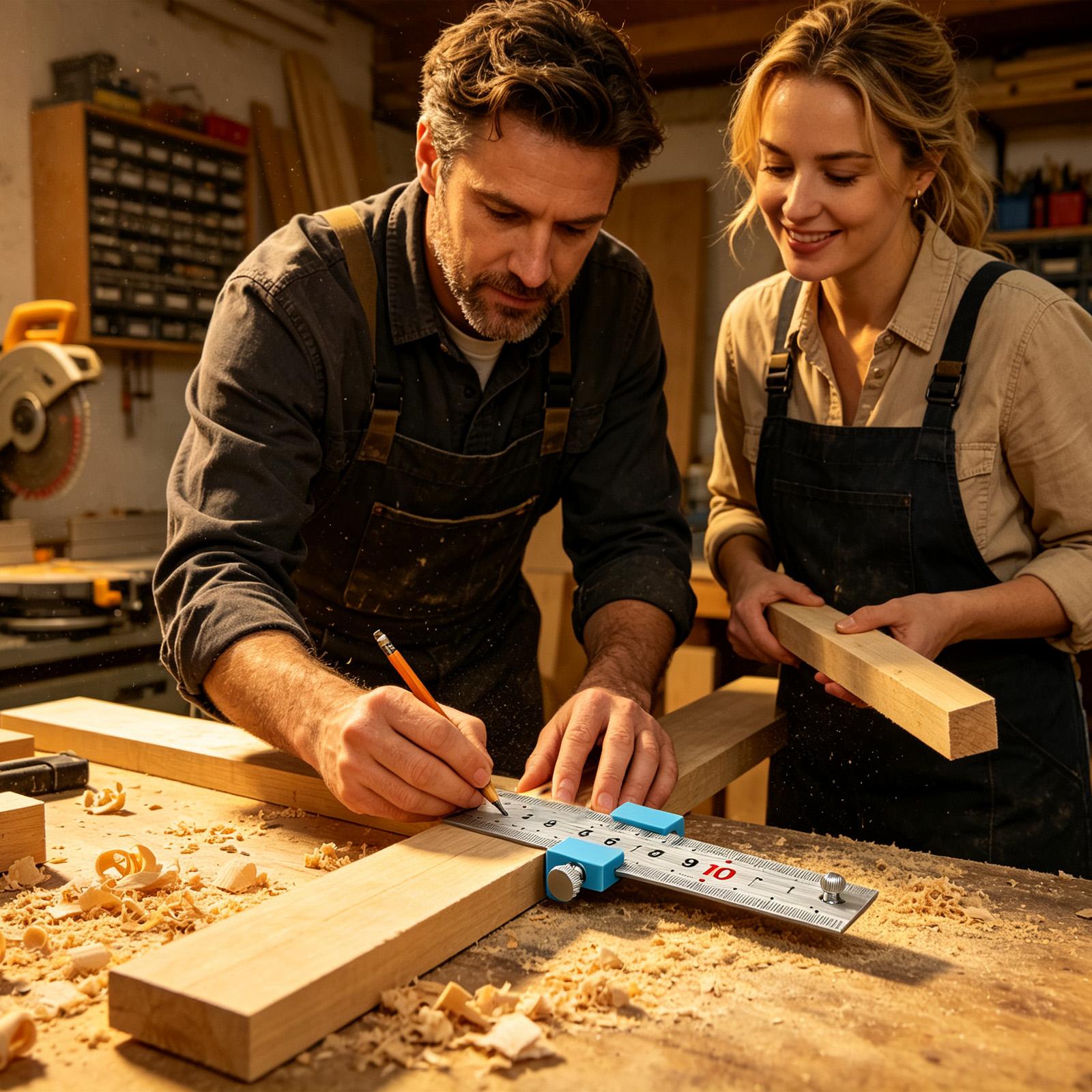 Woodworking And Carpentry - Timmerwerkgereedschap Timmermansliniaal Meten Afschrijven Positioneringsblok Houtbewerking
